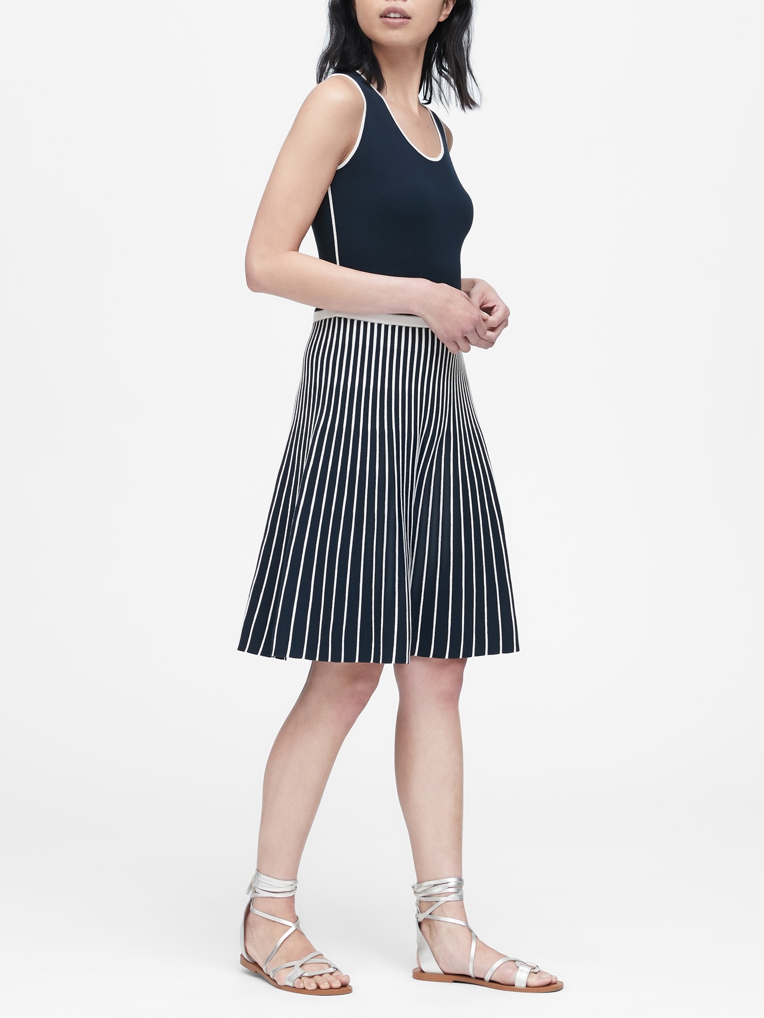 Stripe Knit Fit-and-Flare Dress