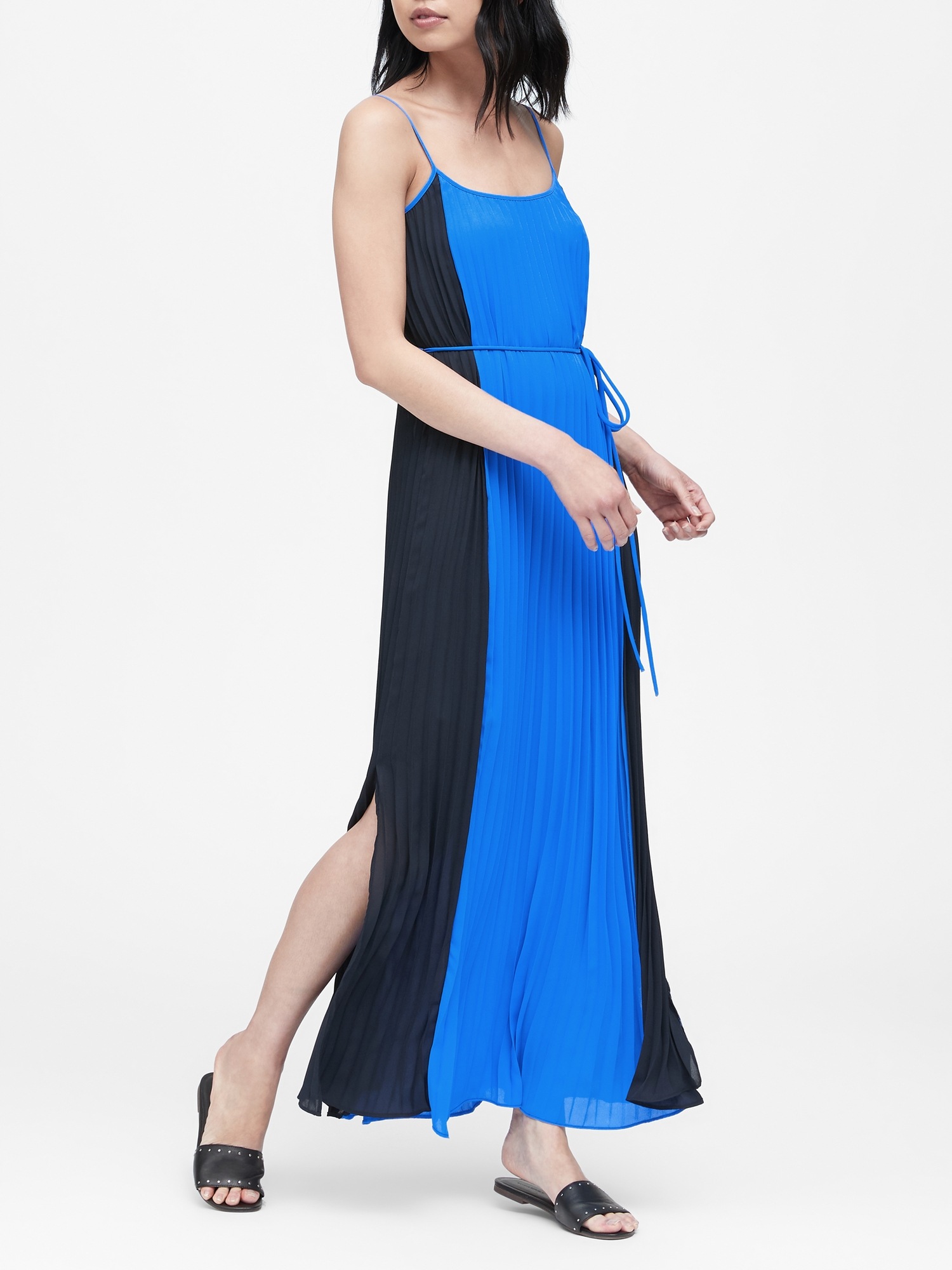 Color-Blocked Pleated Maxi Dress