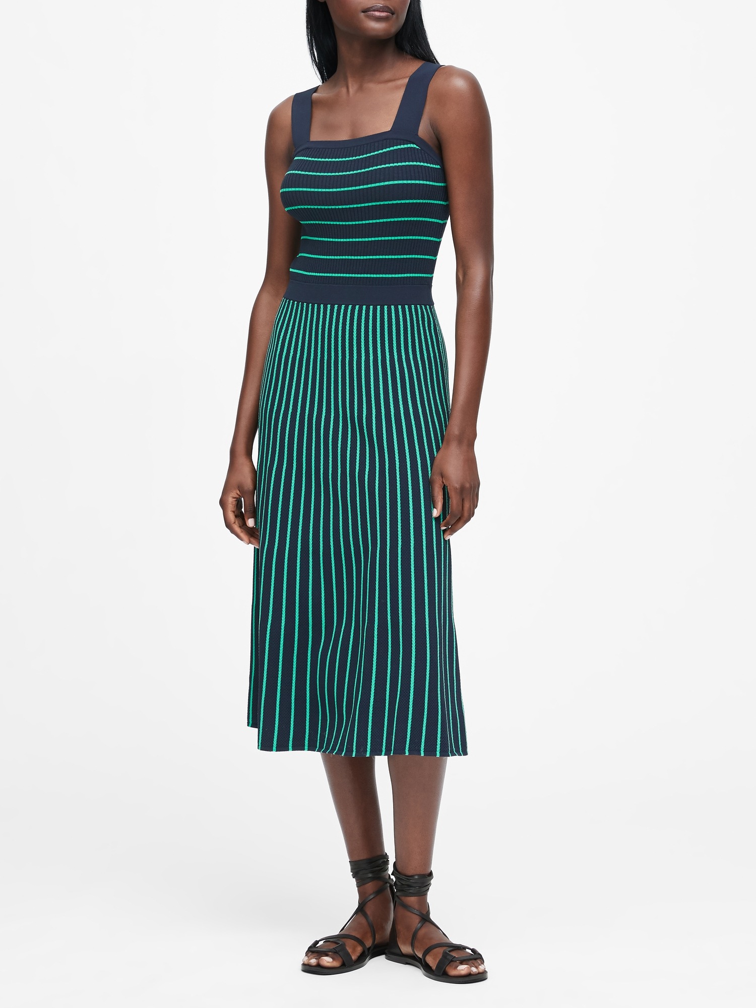 Square-Neck Knit Midi Dress