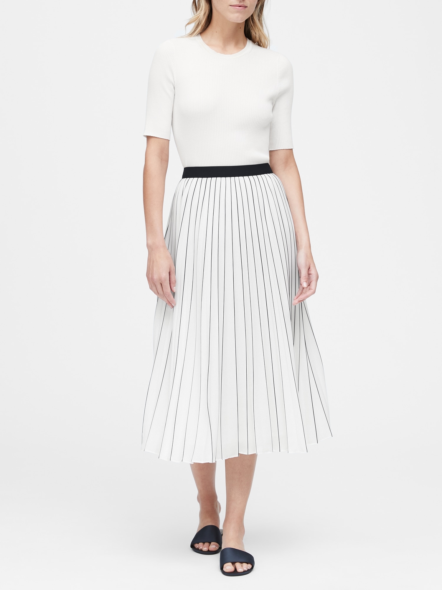 Stripe Pleated Midi Skirt | Banana Republic