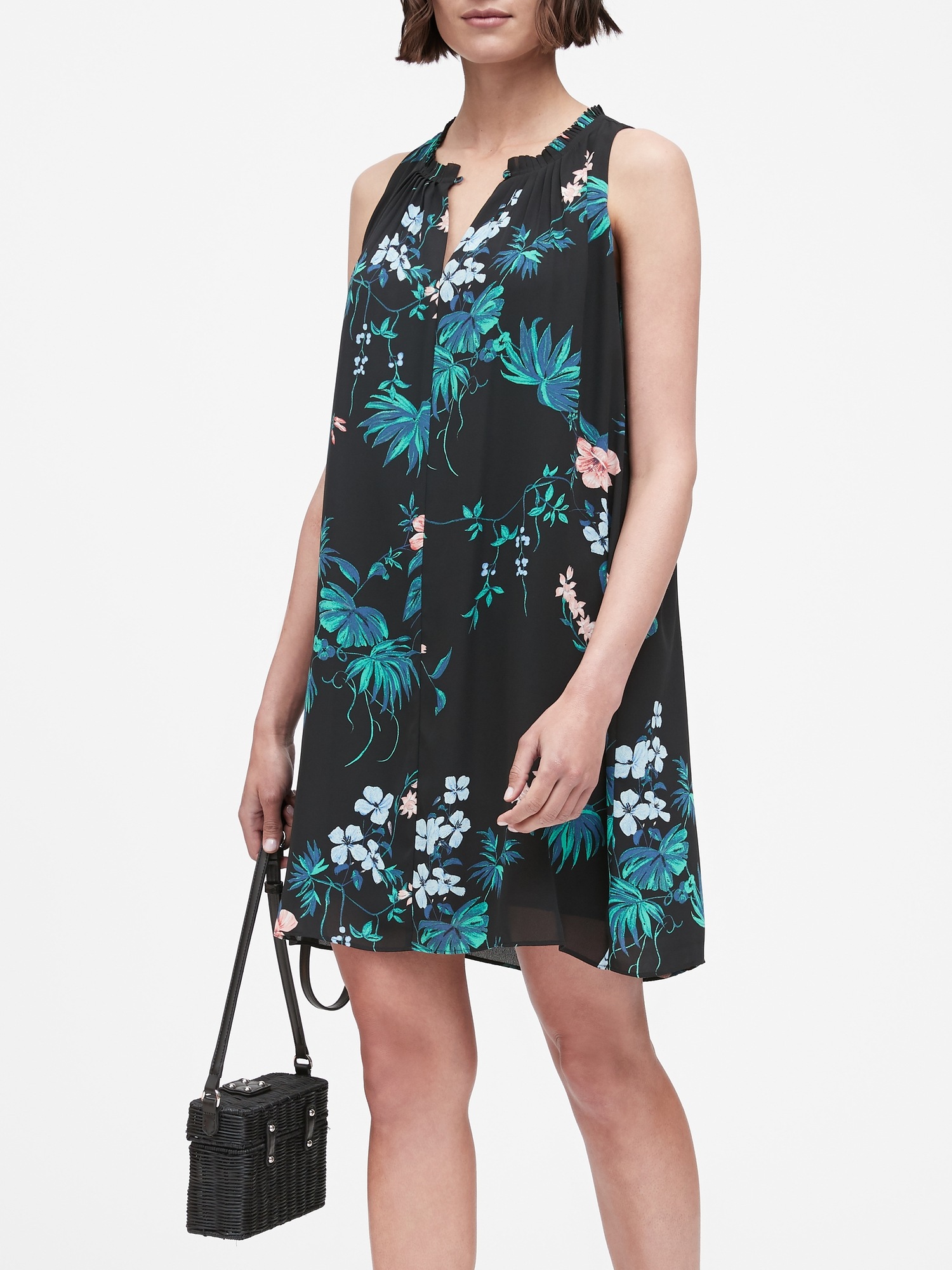 Petite Floral Pleated Swing Dress