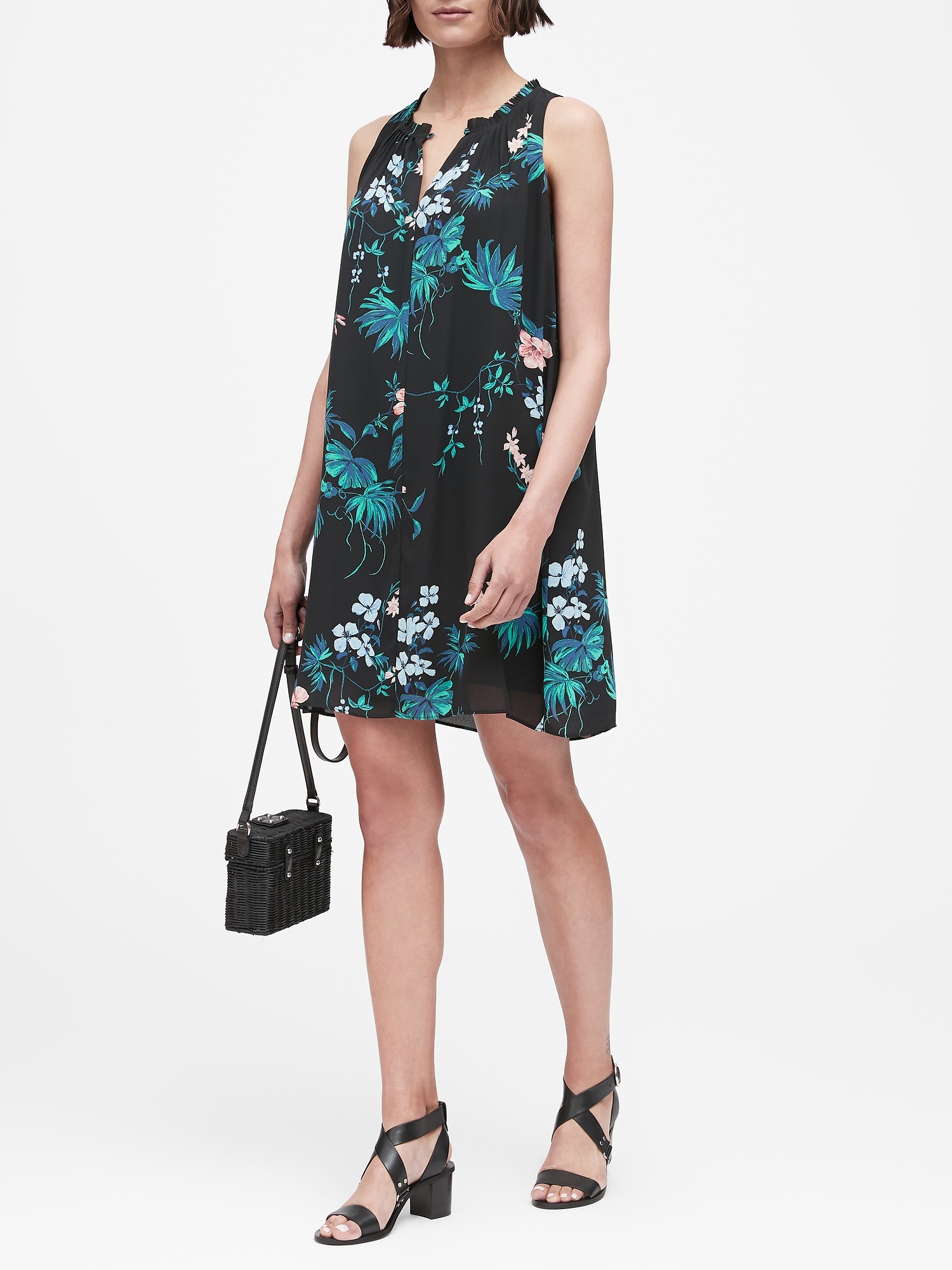 Petite Floral Pleated Swing Dress