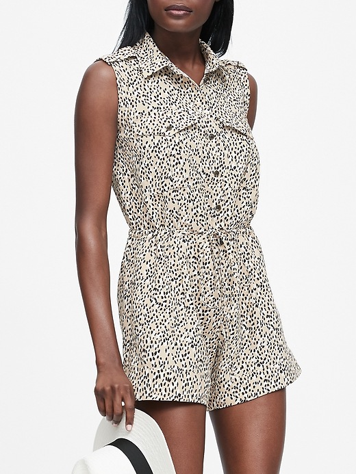 Petite Leopard Print Utility Romper | Banana Republic