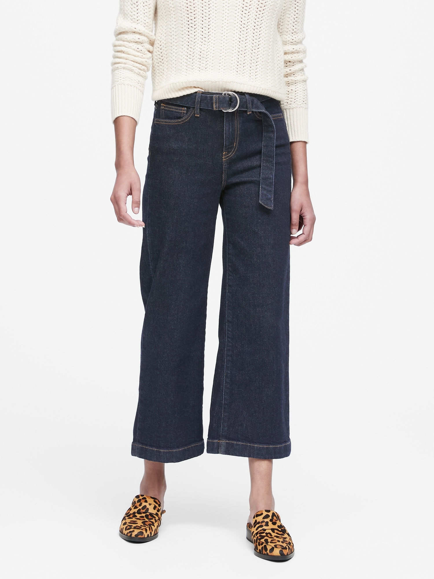 high waist wide leg cropped jeans