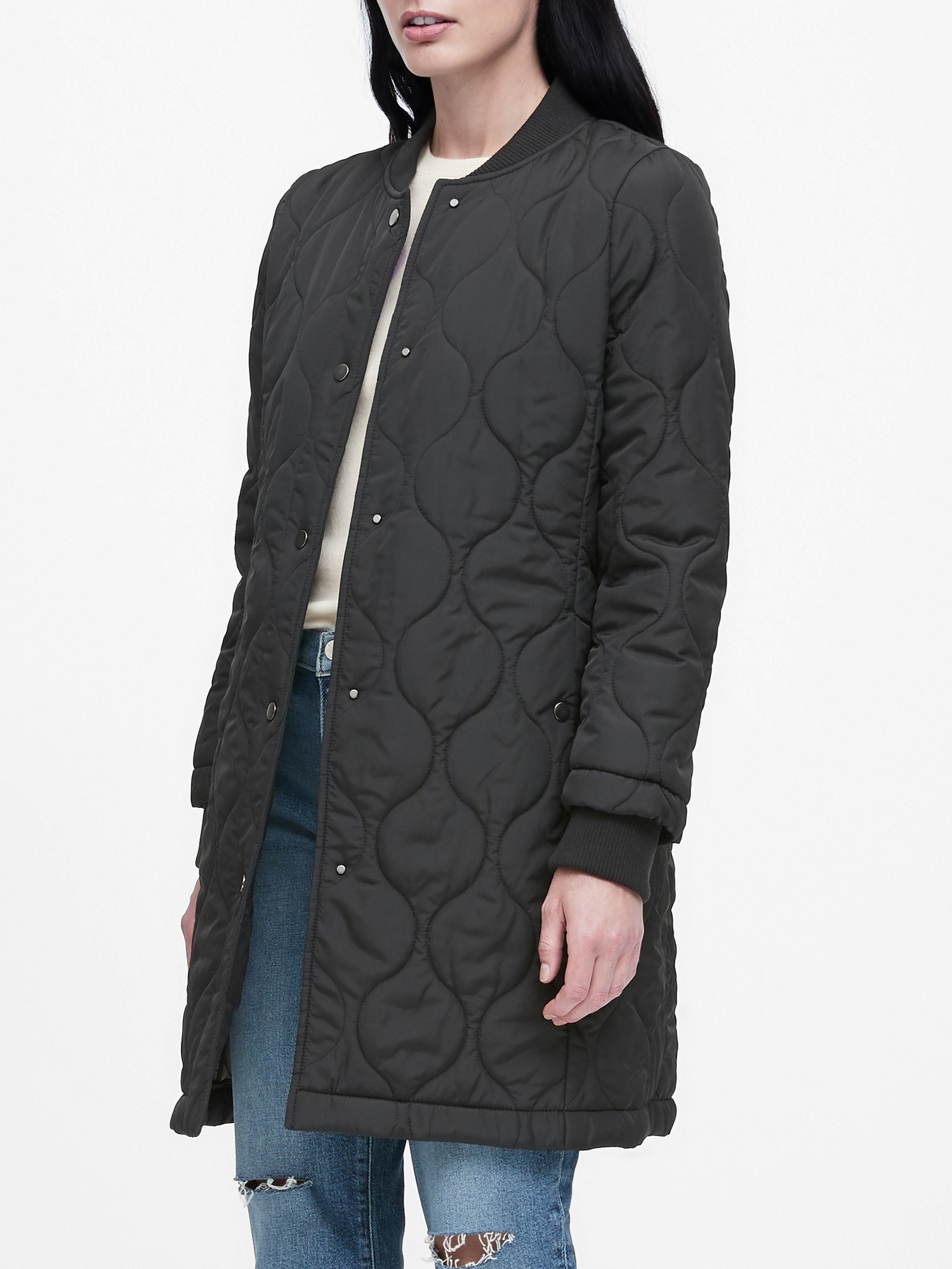 WaterResistant Quilted Long Coat Banana Republic
