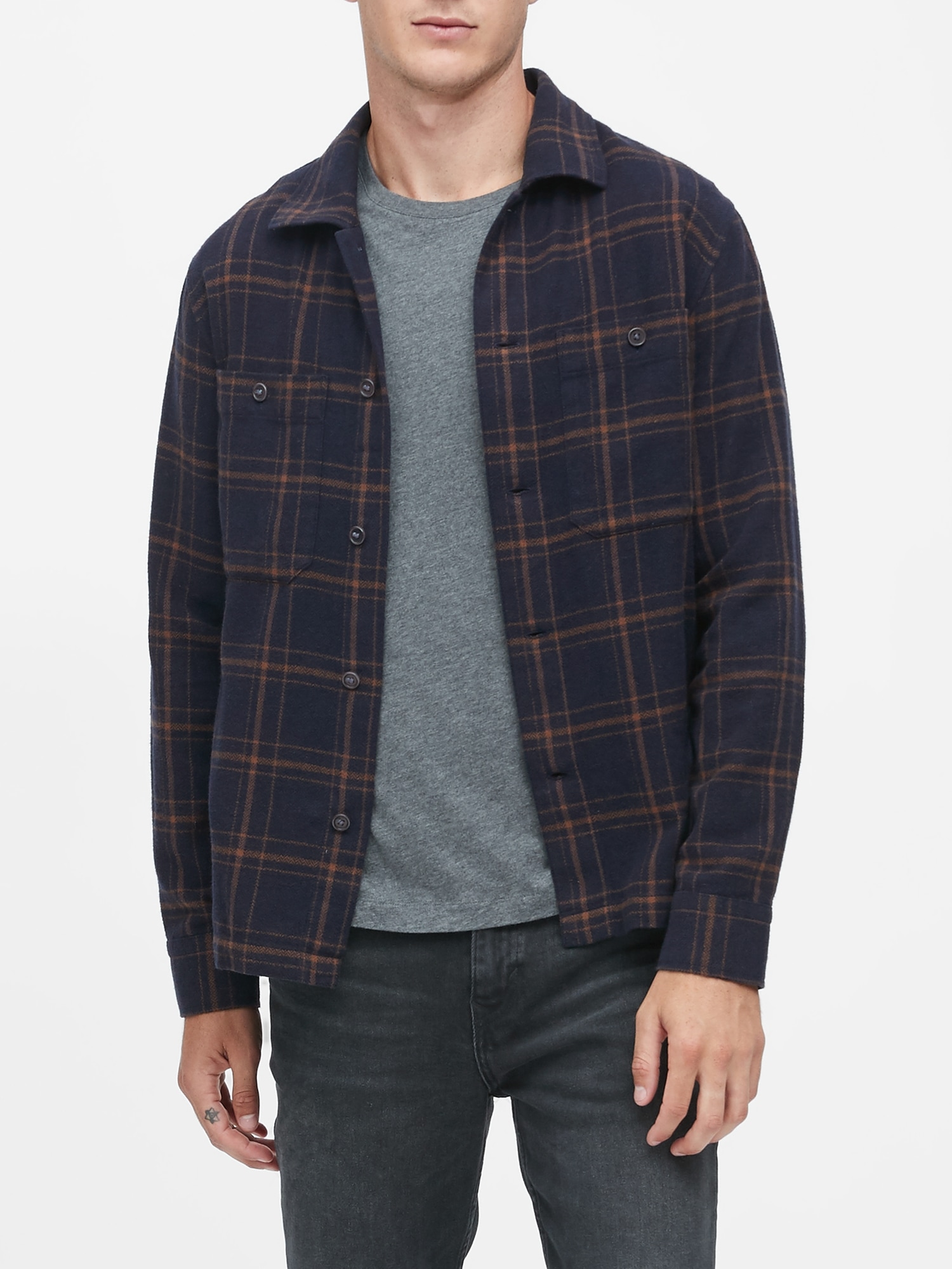 Slim-Fit Heavyweight Flannel Shirt Jacket