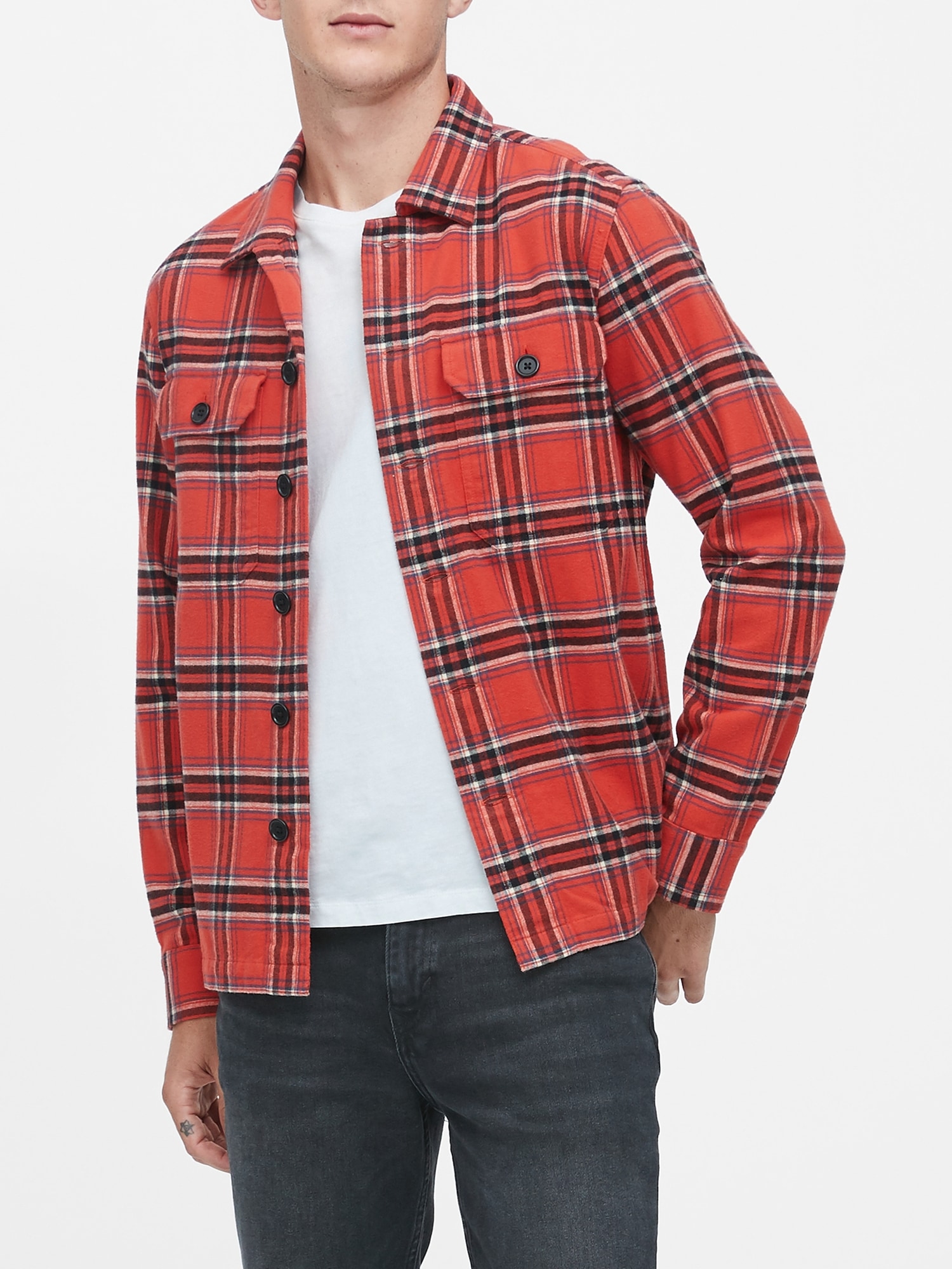 Slim-Fit Flannel Shirt Jacket