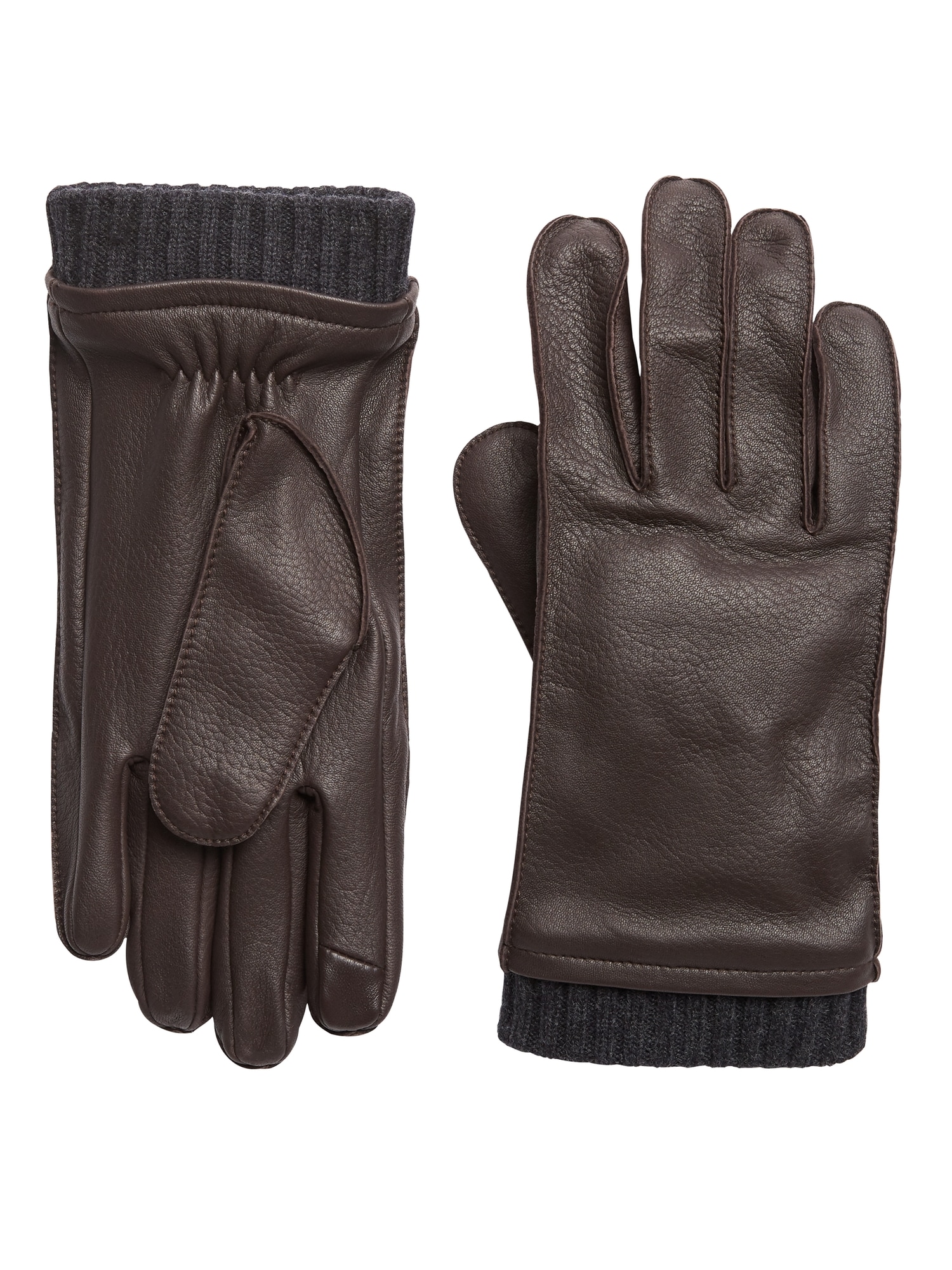 Leather Knit-Cuff Glove