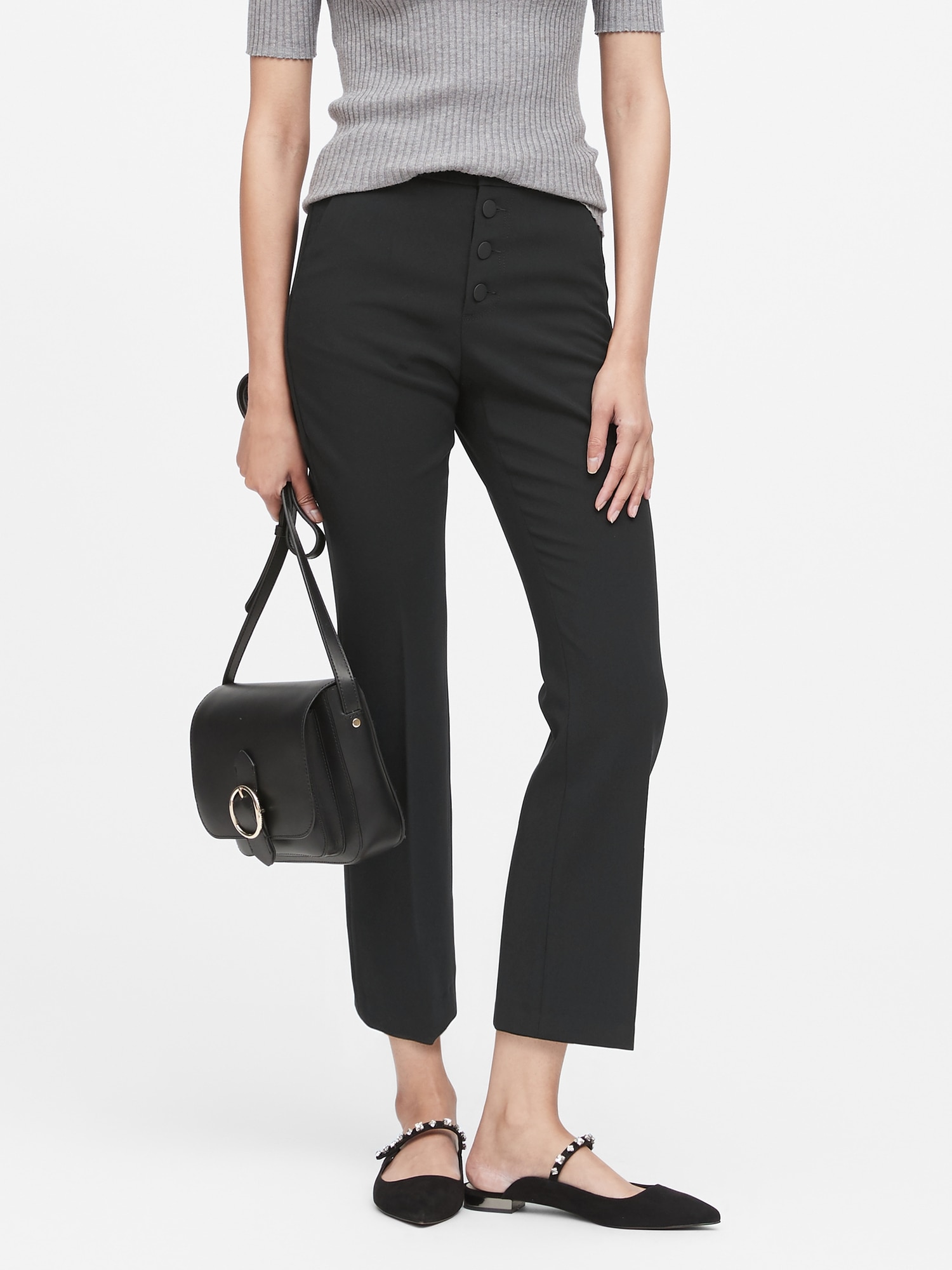 High-Rise Crop Flare Button Fly Pant