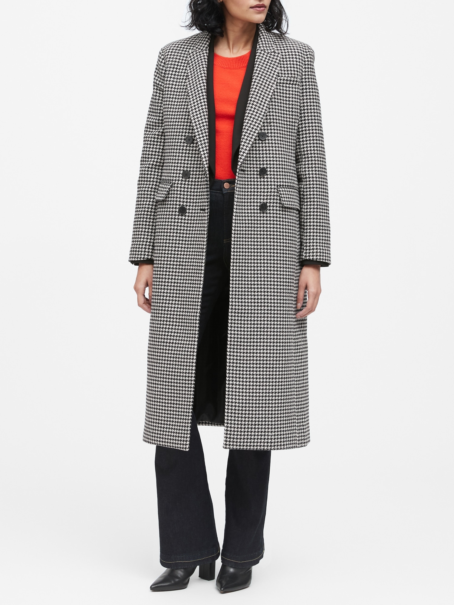 Petite Houndstooth Double-Breasted Car Coat