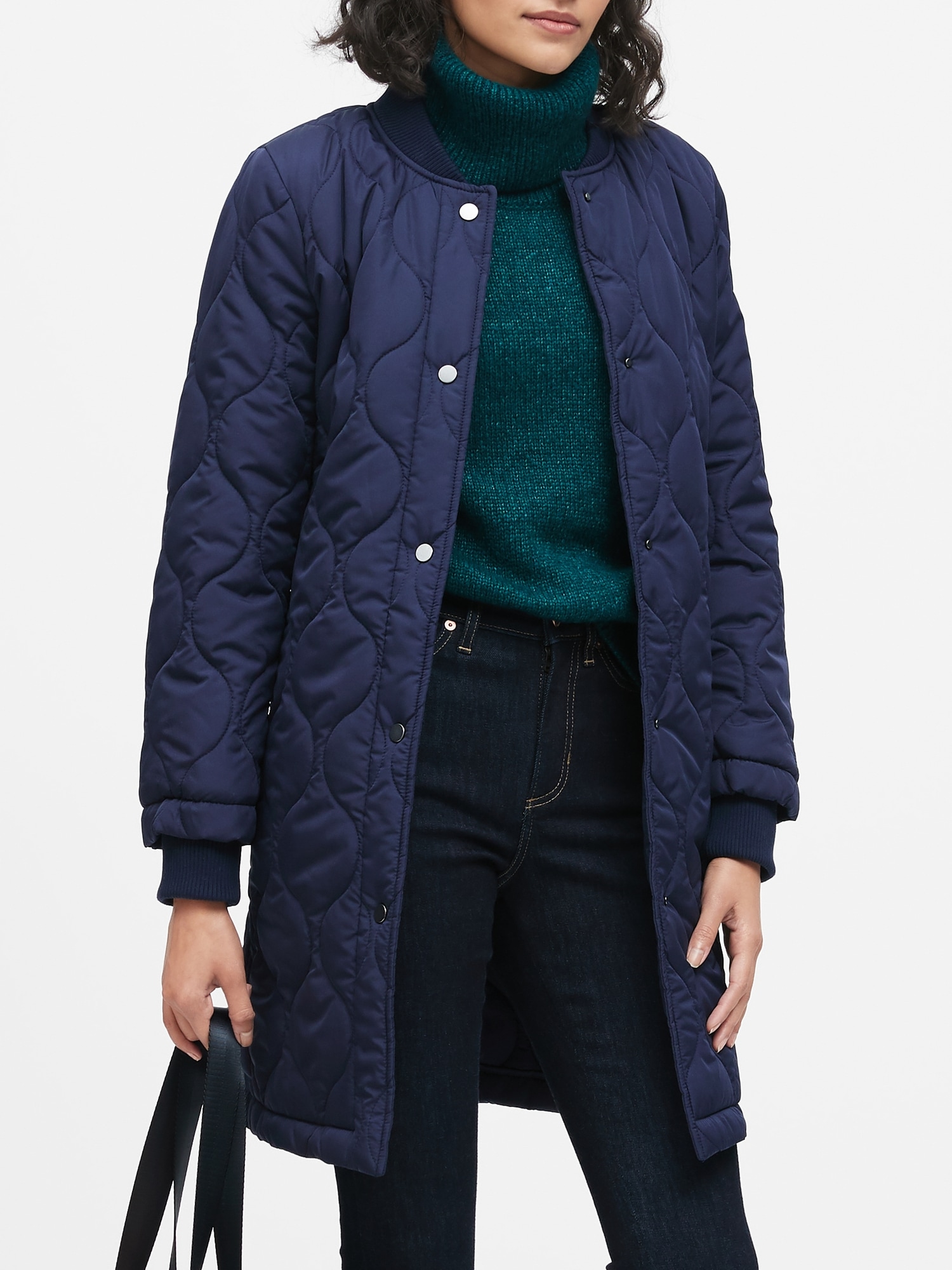 Petite Water-Resistant Quilted Long Coat
