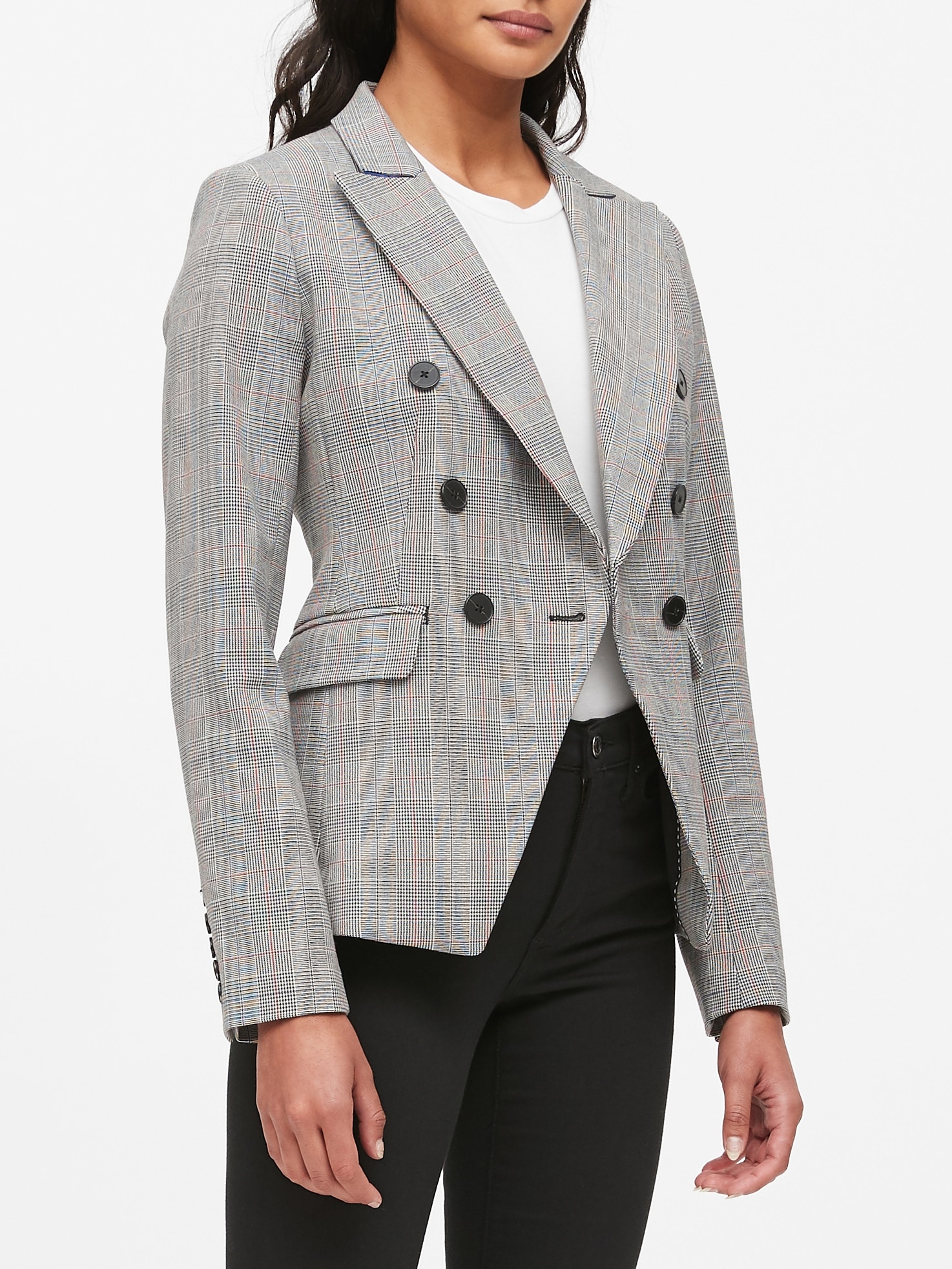 Petite Double-Breasted Plaid Blazer