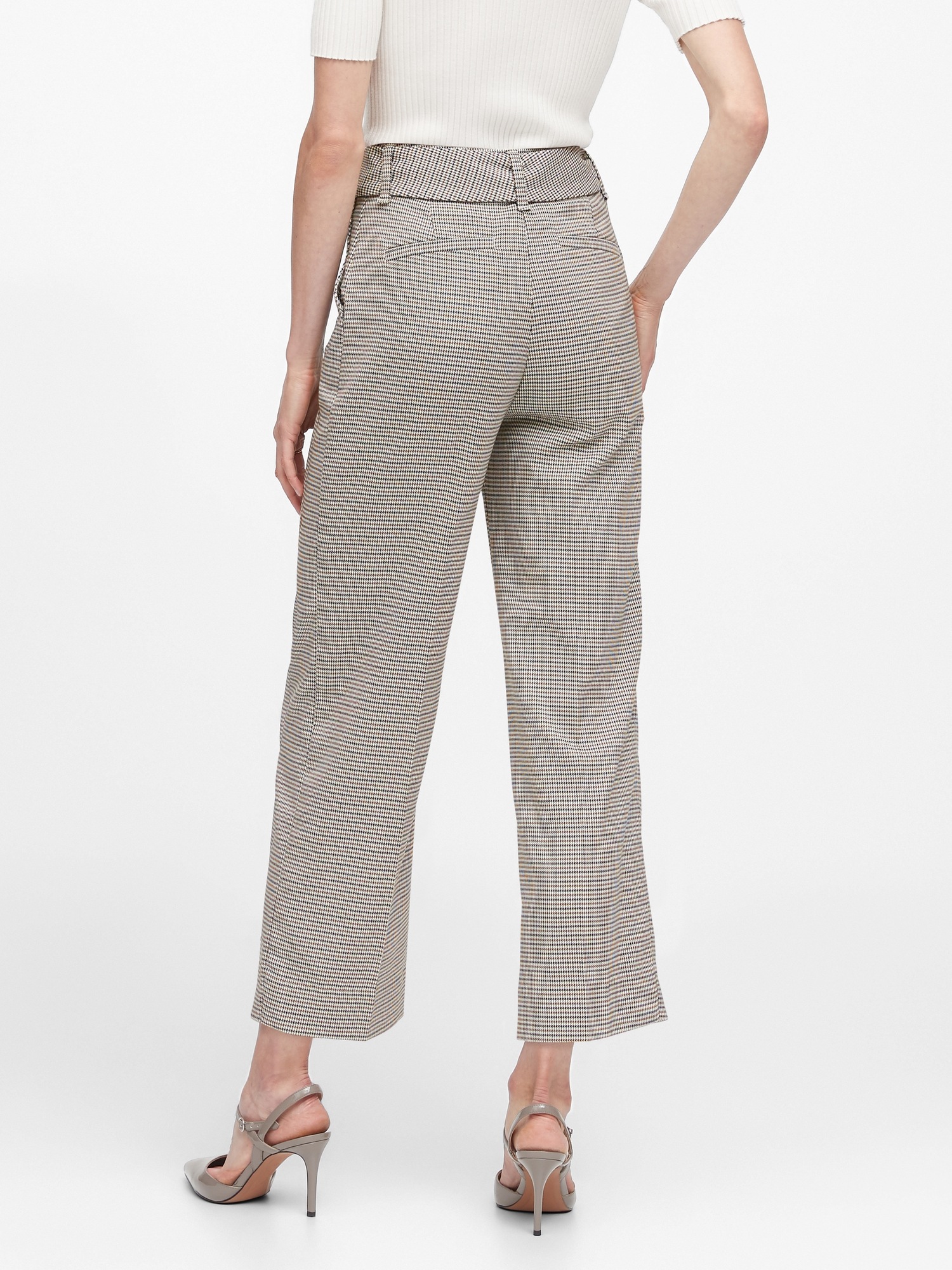 Petite Slim Wide-Leg Houndstooth Cropped Pant