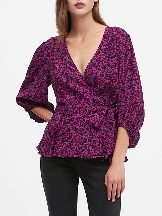 Print Peplum Wrap Top | Banana Republic