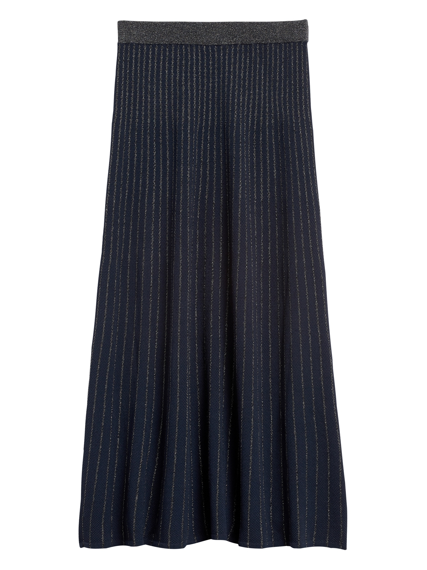 Metallic Pleated Knit Midi Skirt