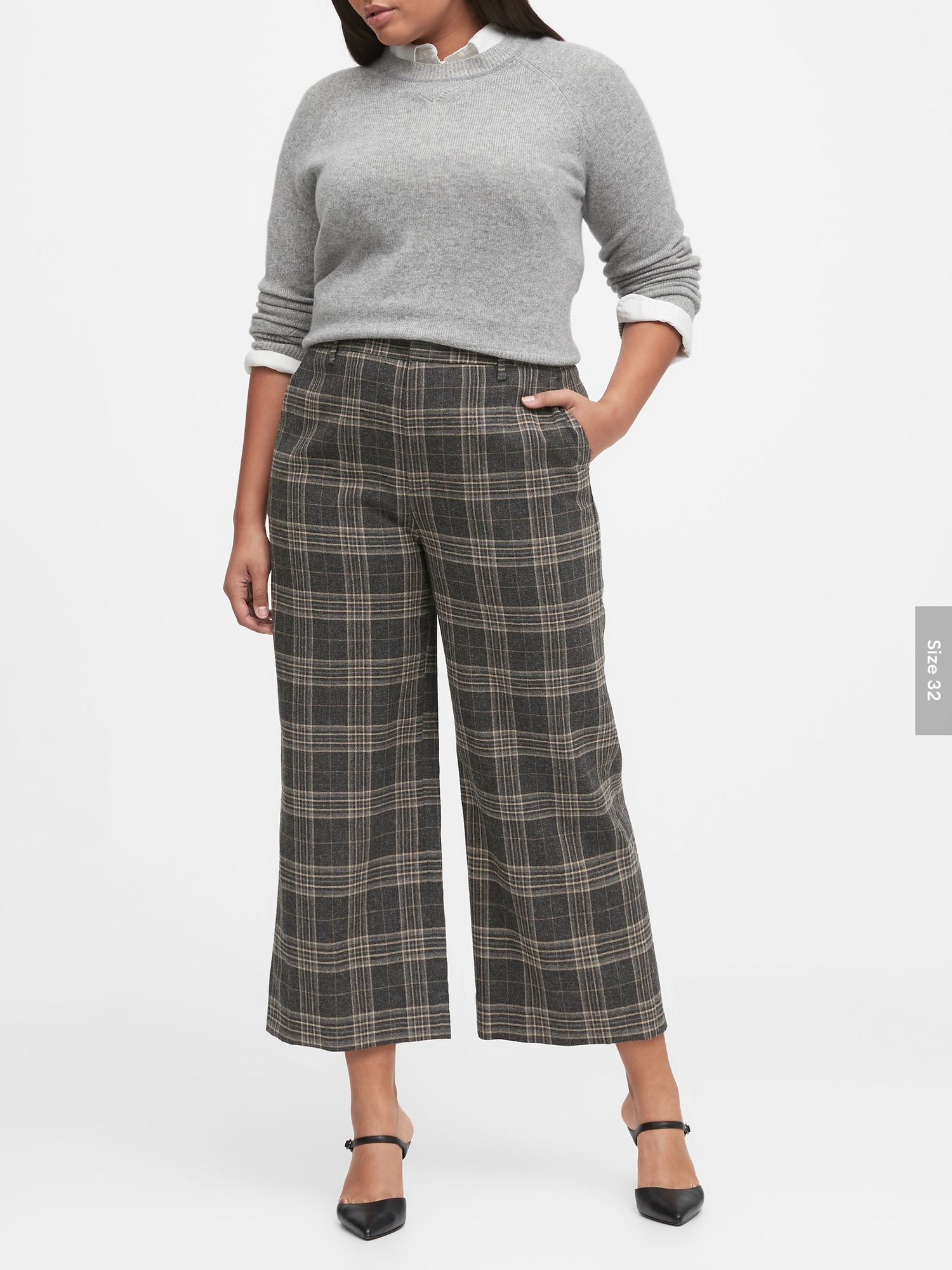 Slim Wide-Leg Flannel Cropped Pant