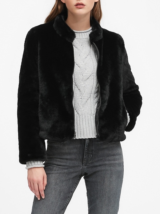 Petite Faux Fur Bomber Jacket Banana Republic