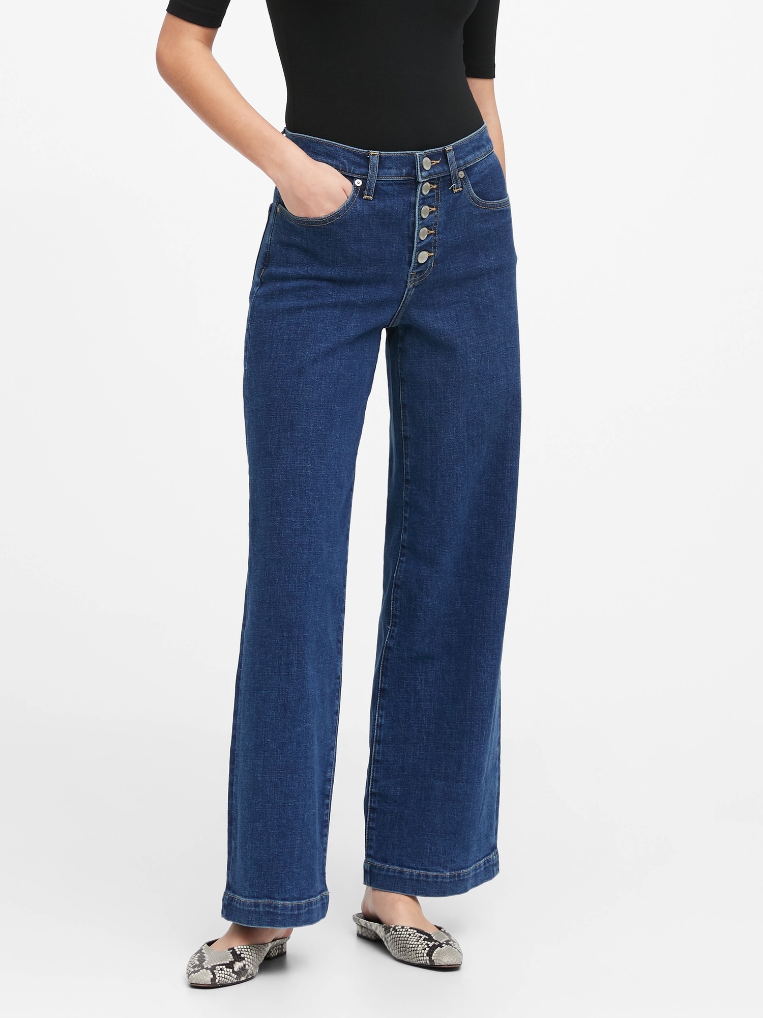 High-Rise Wide-Leg Button Fly Jean