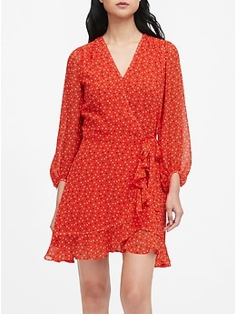 banana republic floral ruffle wrap dress