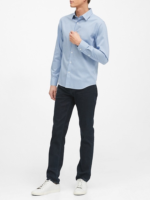 slim fit dress slacks Perry Ellis Men's Untucked Total Stretch Slim Fit Banded Collar Shirt main image 0