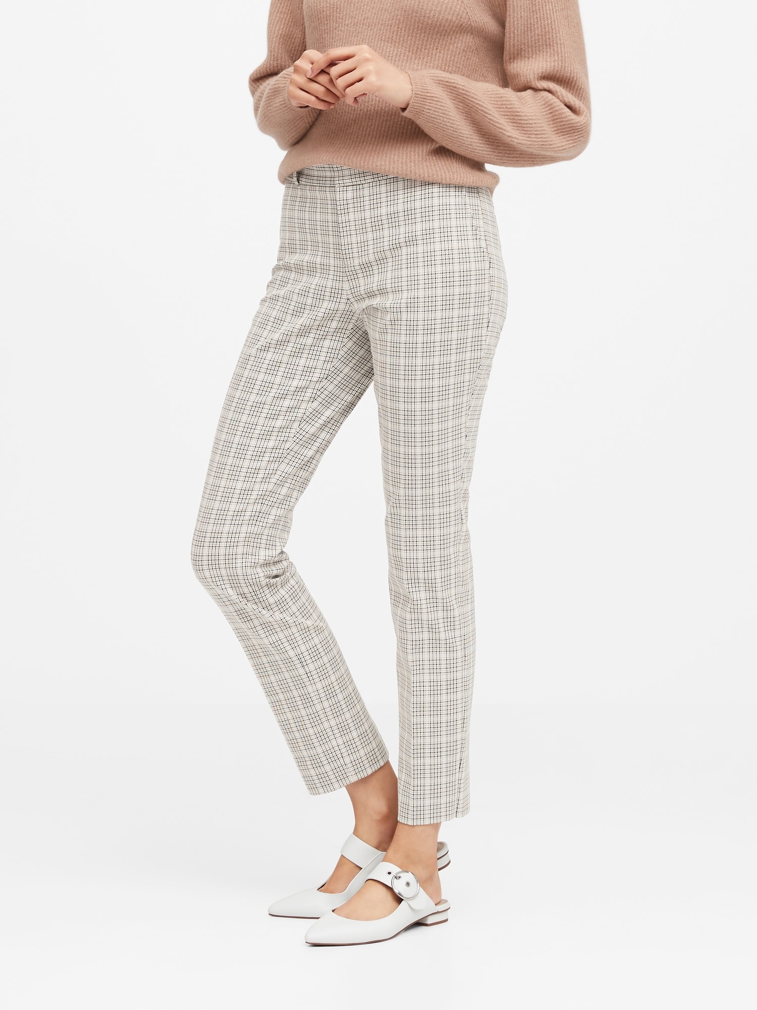 Checked Bi-Stretch Slim Fit Flat-Front Trousers