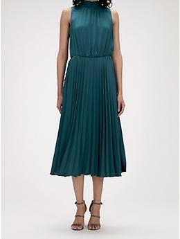 Banana Republic Pleated outlet Silk Layered Midi Dress Size in Teal & Black 12 Petite