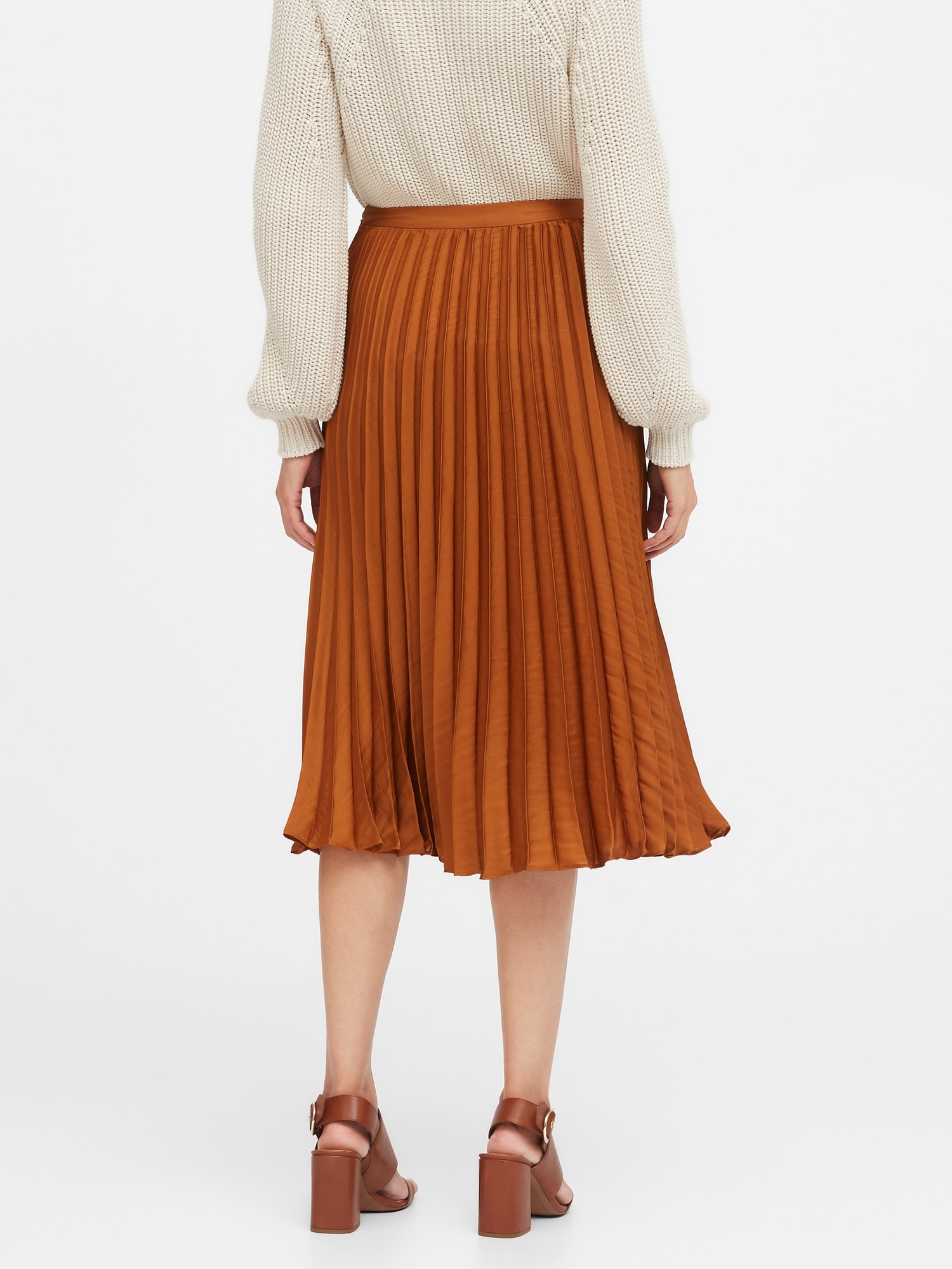 Soft Satin Pleated Midi Skirt