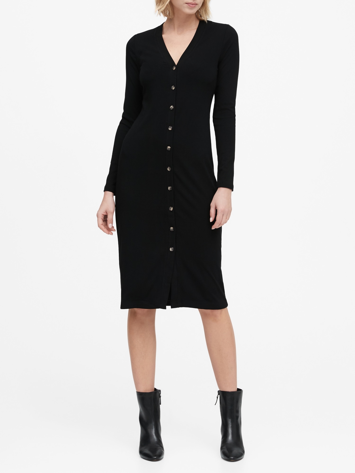 Ribbed Button-Down Dress