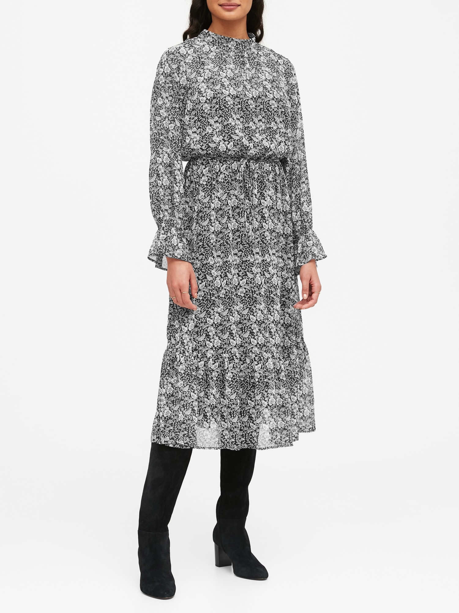 Print Sheer Midi Dress