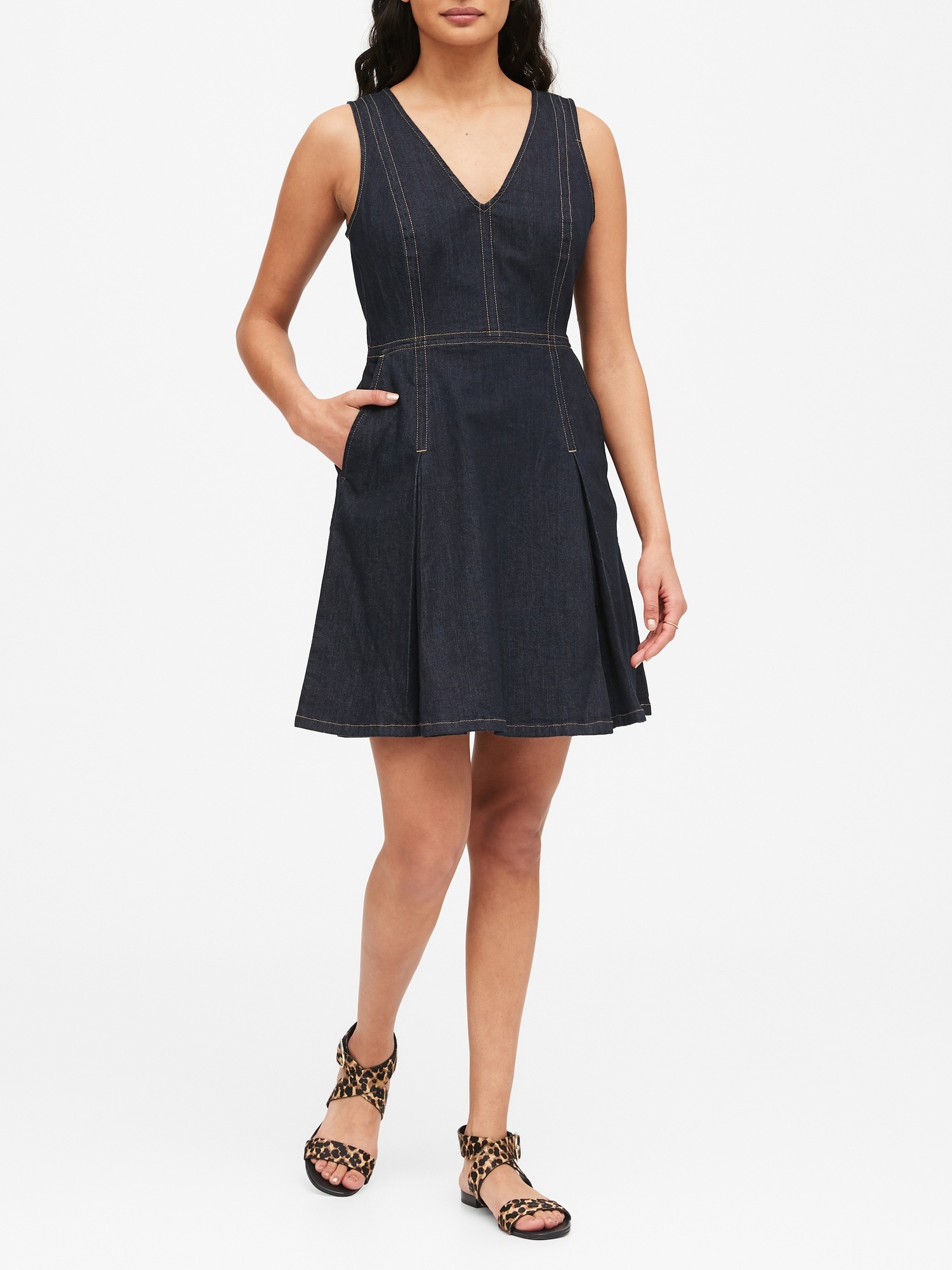 Denim Fit Flare Dress Banana Republic