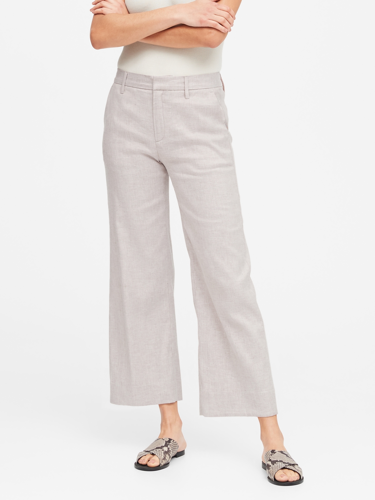 Petite Slim Wide-Leg Linen-Cotton Cropped Pant