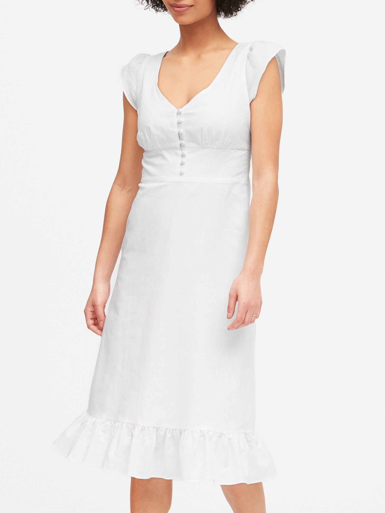 white linen button up dress