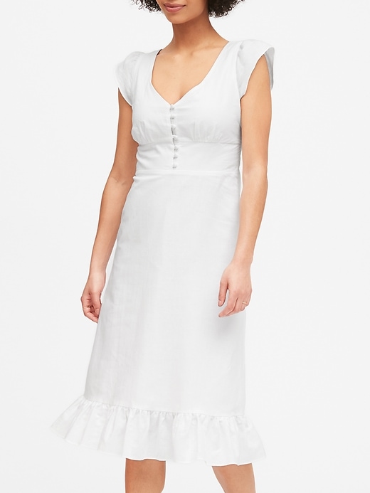 white button front midi dress