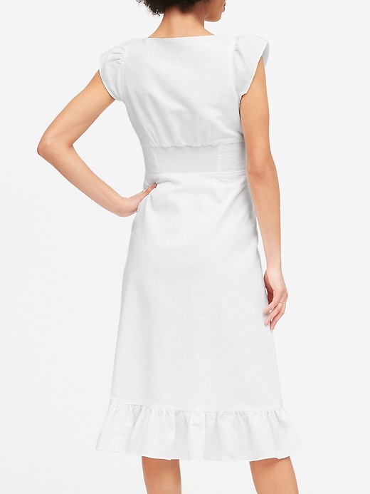 banana republic linen blend button front midi dress Banana Republic Utility Striped Linen Blend Midi Dress Antique Blue XS NEW