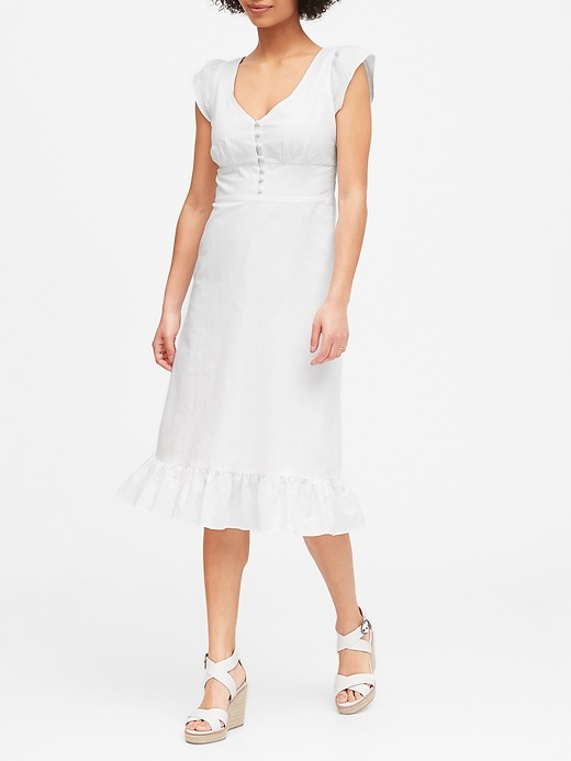 banana republic linen cotton midi dress Linen-Blend Button Midi Dress