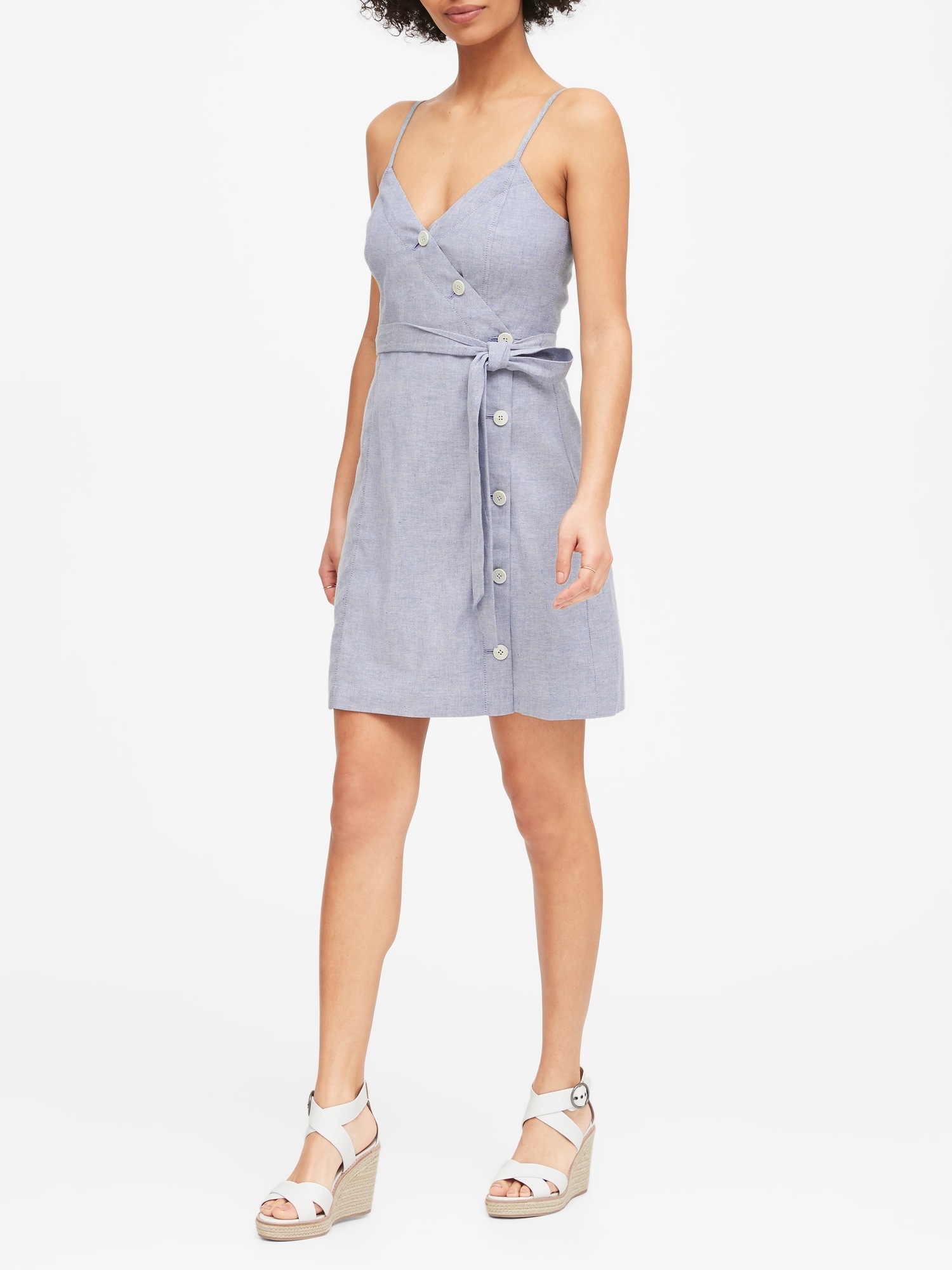 Banana Republic Blouson Sleeve, Linen-Blend Mini Wrap Dress