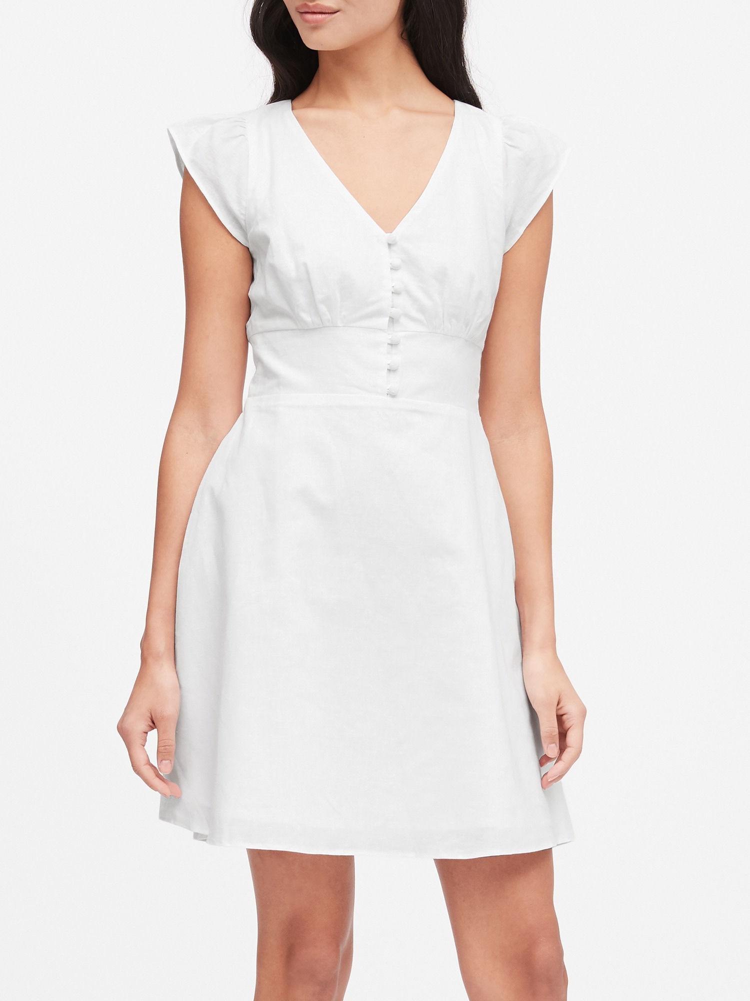 Linen-Cotton Button-Front Mini Dress