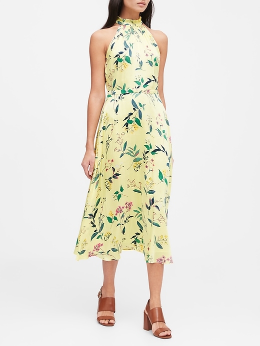 Banana Republic Floral Soft Satin Midi Dress. 1