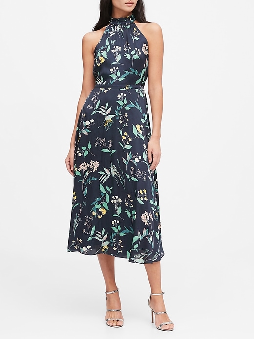 knee length dresses for ladies Banana Republic Black Floral Sleeveless Midi Dress