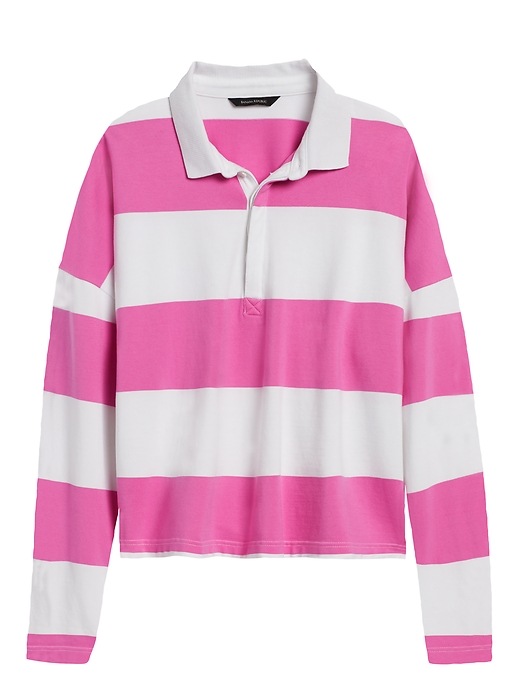 Pink Multicolor Striped Cropped Rugby Polo