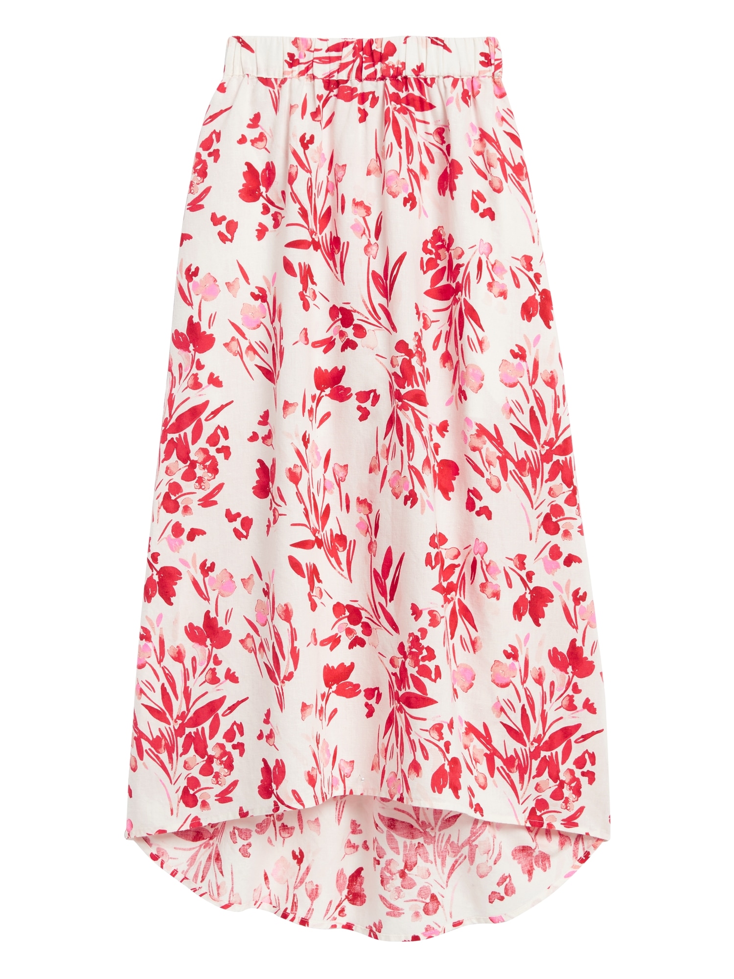 Floral Linen-Cotton Midi Skirt