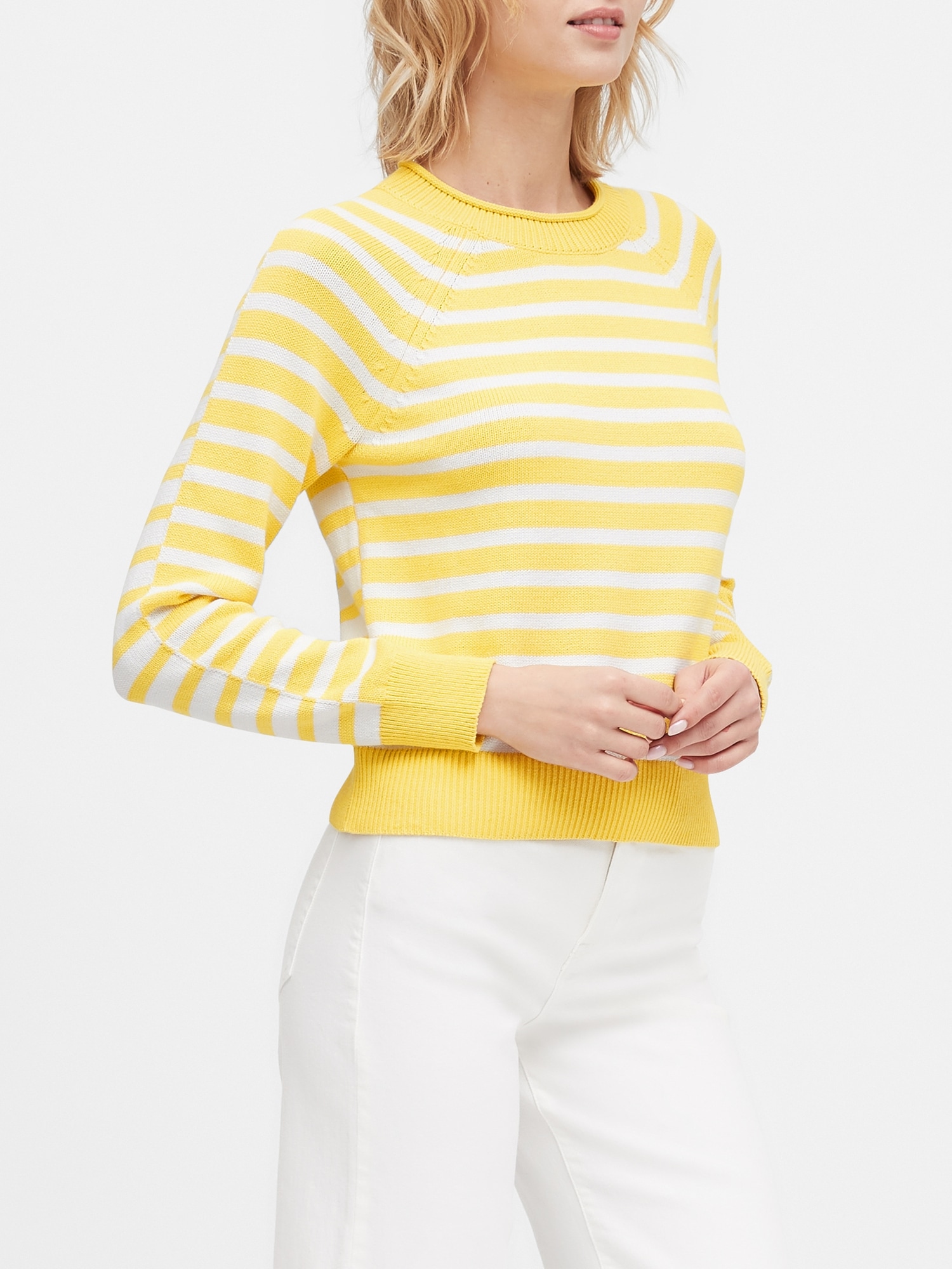 Petite Stripe Cotton-Blend Cropped Sweater