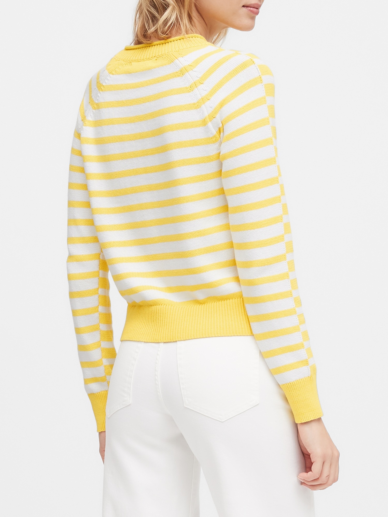 Petite Stripe Cotton-Blend Cropped Sweater