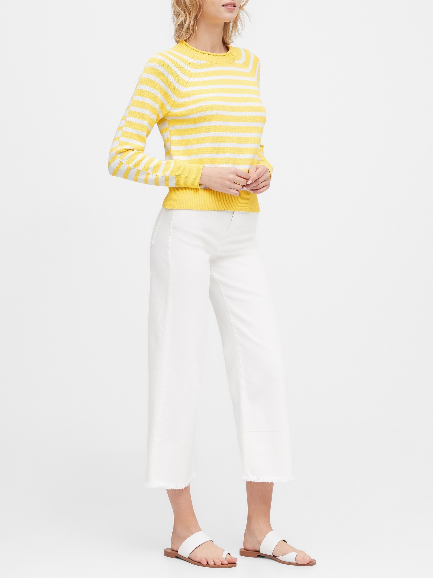 Petite Stripe Cotton-Blend Cropped Sweater