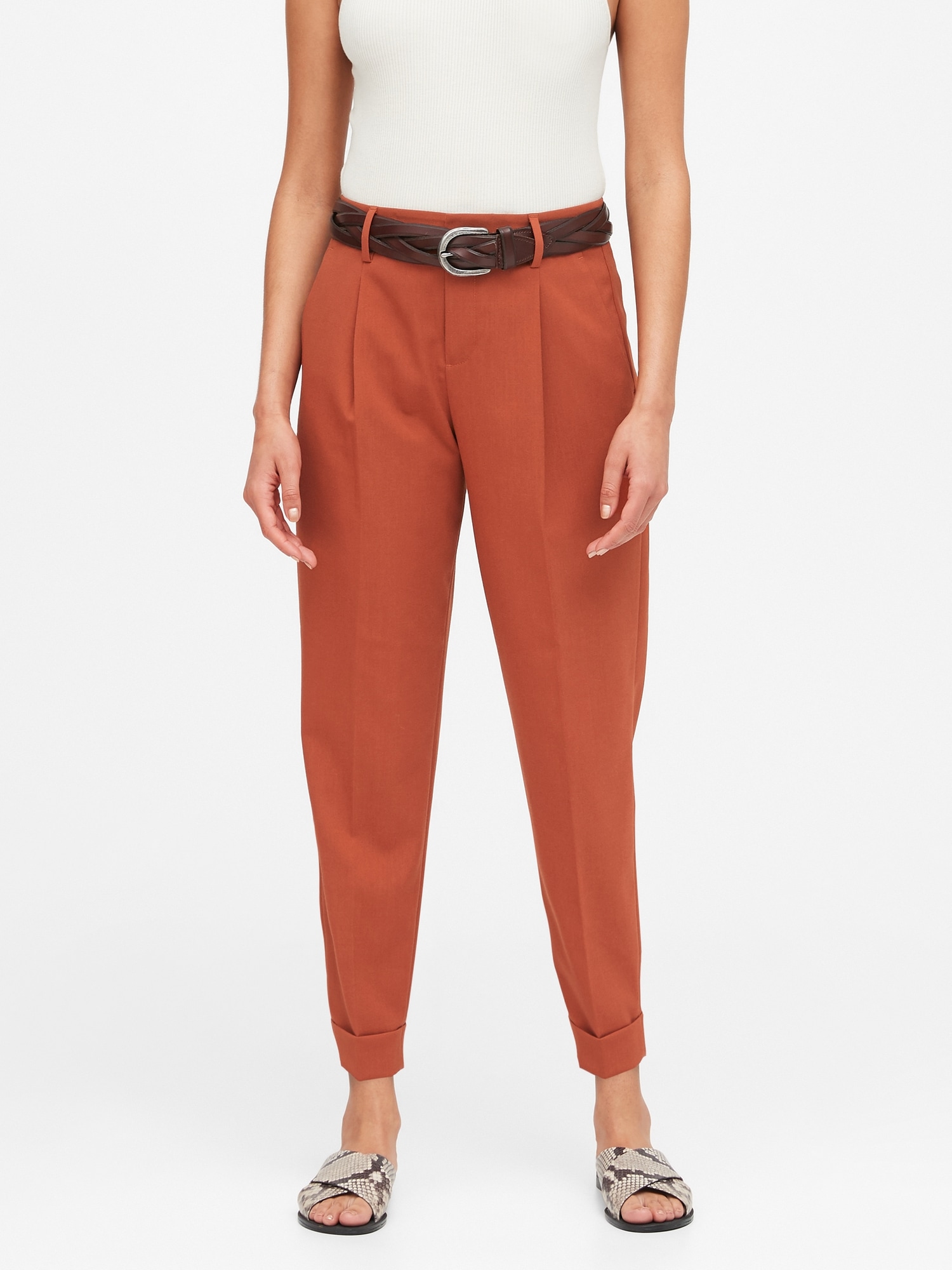 Petite Linen Look Tapered Trousers | Nasty Gal