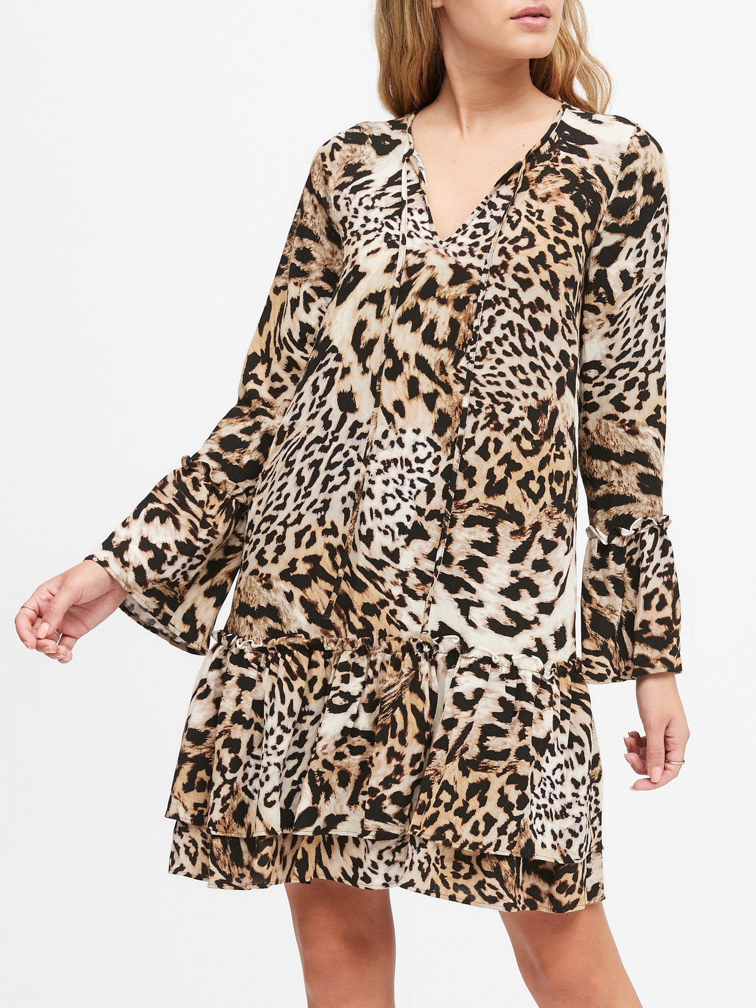 Leopard Print Drop-Waist Dress