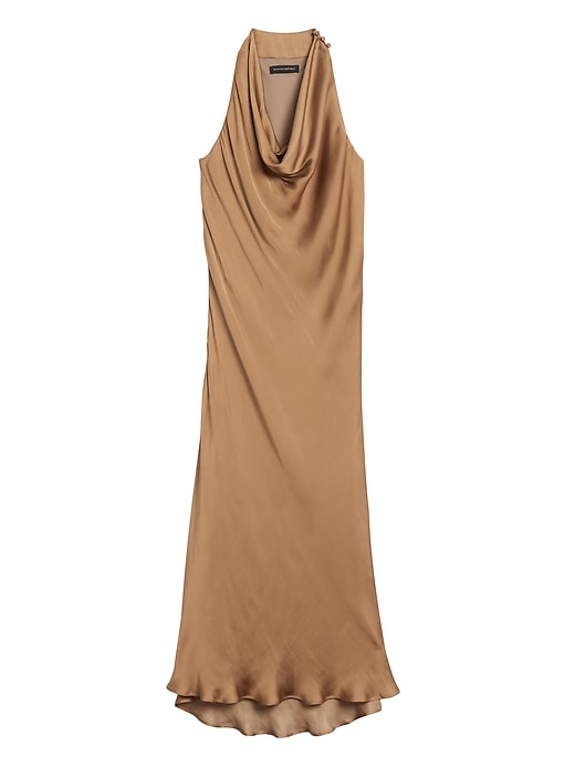 brown and white swirl dress Cowl Neck Slip Dress