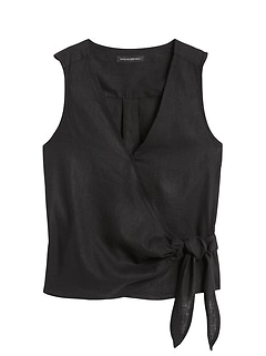 black sleeveless wrap top