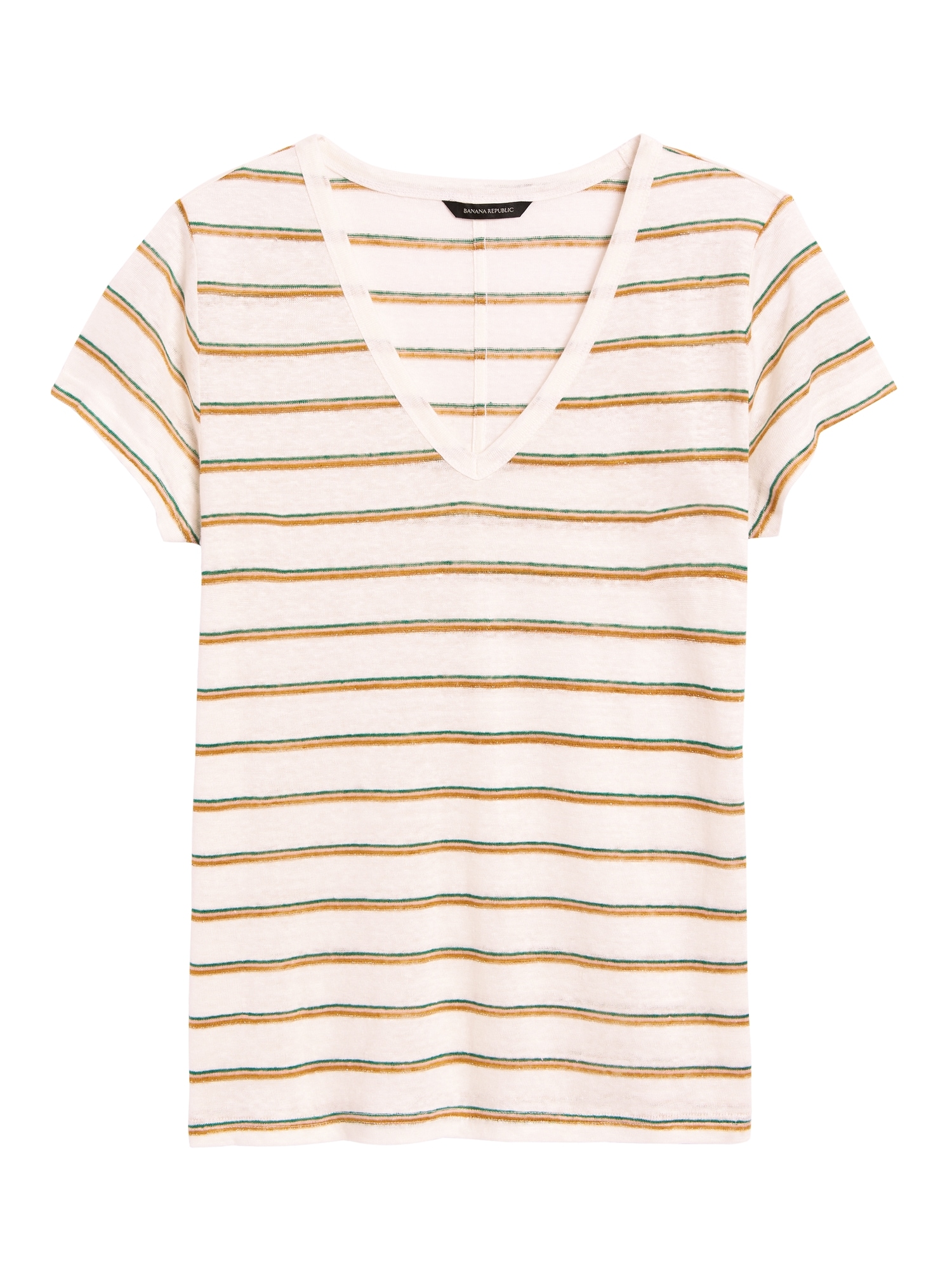 Stripe Linen V-Neck T-Shirt