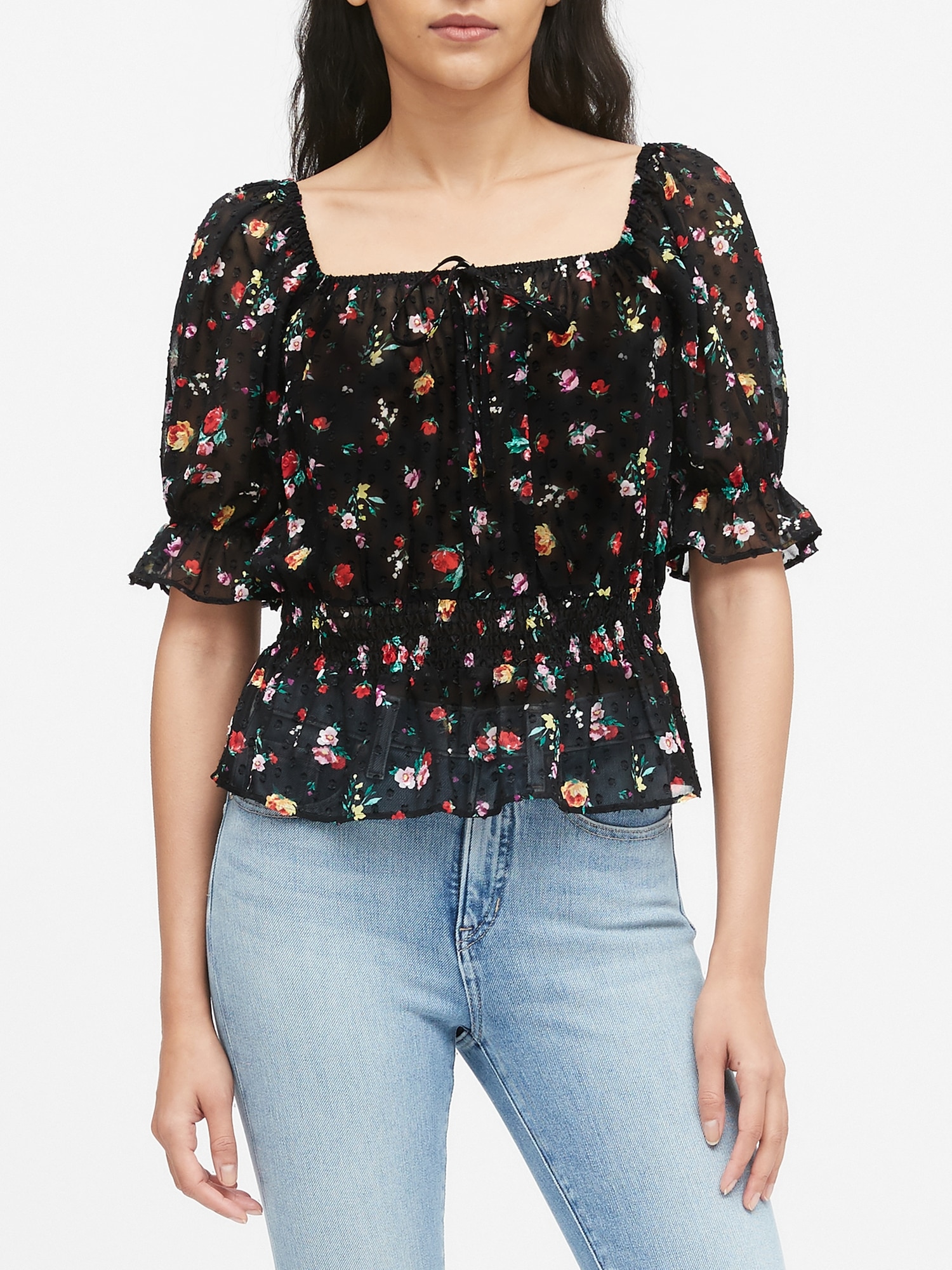 Floral Clip-Dot Cropped Top